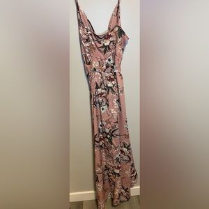 Shein sleeveless pink & white Floral maxi Dress With Waist Tie.